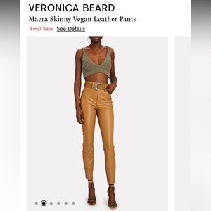 Veronica beard Maera skinny high rise cognac vegan leather pants size 25/0